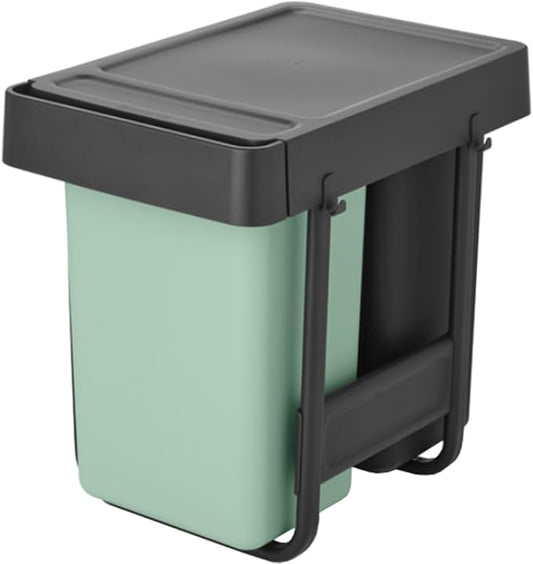 Brabantia Sort & Go Pull Out Trash Can | 2 x 4 Gal Built-in Under Kitchen Sink Cabinet Garbage Can | Integrated Double Sliding Recycling Unit, Smooth Rails, Removable Buckets | Gray & Green