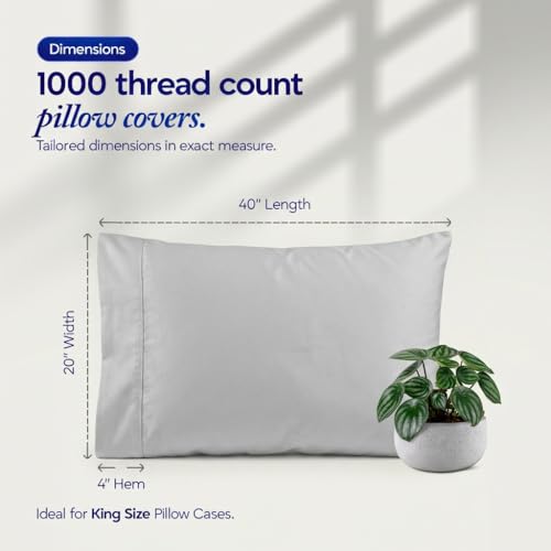1000 TC Queen Pillow Covers Set of 4, Ultra Soft Egyptian - Image 3