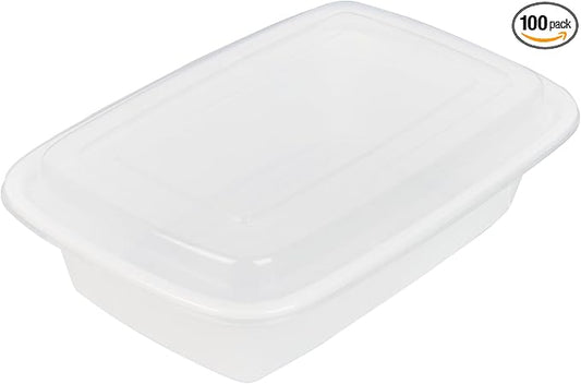 Restaurantware-Asporto 38 Ounce Take Out Containers, 100 Food Containers With Lids - Microwavable, Disposable, White Plastic To Go Boxes For Food, No BPA, For Take Out And Delivery