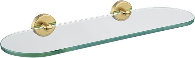 JQK Bathroom Glass Shelf Gold, Tempered Glass Shower Storage 16 by 5 inches, 304 Stainless Steel Brushed Gold Wall Mount, TGS121L16-BG