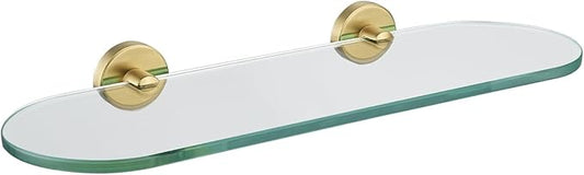 JQK Bathroom Glass Shelf Gold, Tempered Glass Shower Storage 16 by 5 inches, 304 Stainless Steel Brushed Gold Wall Mount, TGS121L16-BG