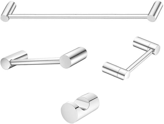 Contemporary Design 4-Piece Bathroom Hardware Accessory Set, Bathset 24 Inch Towel Bar, Hand Towel Bar, Toilet Paper Holder and Robe Hook, Rack Set Wall Mounted (Chrome, 4 Piece Set)
