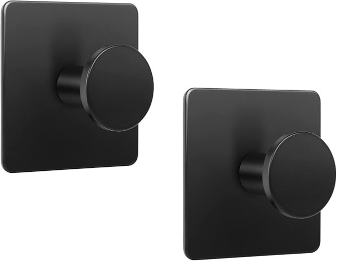 Self Adhesive Towel Hooks Matte Black Modern Coat Hook 2 Pack Stainless Steel Wall Hooks Round Utility Shower Towel Hanger for Kitchen Home Storage Bathroom