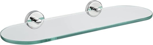 JQK Bathroom Glass Shelf Chrome, Tempered Glass Shower Storage 16 by 5 inches, 304 Stainless Steel Polished Chrome Wall Mount, TGS121L16-CH