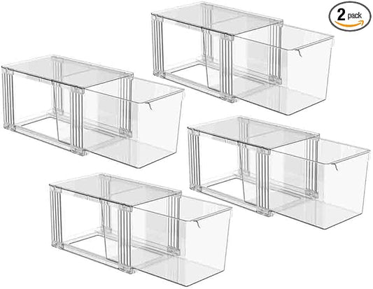 2Pack/4Pack Large-Capacity Stackable Storage Drawers for Organizer,Clear Acrylic Ample Bins,Easily Assemble,for Bathroom Closet/Kitchen Cabinets/Vanity/Undersink/Pantry Organization (4)