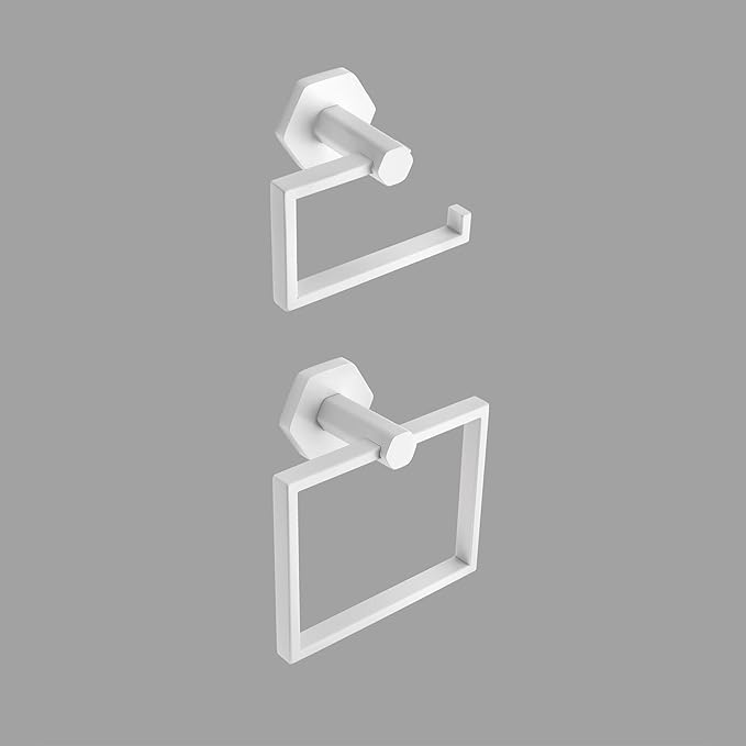 GERZWY Bathroom 2-Pieces Accessories Sets White Stainless Steel (Toilet Paper Holder Towel Ring)