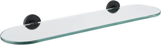 JQK Bathroom Glass Shelf Black, Tempered Glass Shower Storage 20 by 5 inches, 304 Stainless Steel Matte Black Wall Mount, TGS121L20-PB