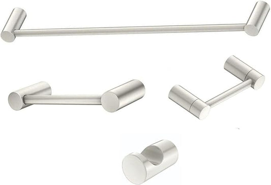 Contemporary Design 4-Piece Bathroom Hardware Accessory Set, Bathset 24 Inch Towel Bar, Hand Towel Bar, Toilet Paper Holder and Robe Hook, Rack Set Wall Mounted (Brushed Nickel, 4 Piece Set)
