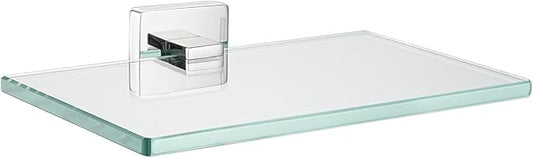 JQK Bathroom Glass Shelf Chrome, Tempered Glass Shower Storage 8 by 5 inches, 304 Stainless Steel Polished Chrome Wall Mount, TGS201L8-CH