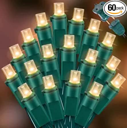 LAMPHOME 60 LED Christmas String Lights Outdoor/Indoor, Warm White String Light - LED Christmas Lights, Mini led Lights, Extendable Waterproof Fairy String Lights for Xmas Tree Holiday Party Garden