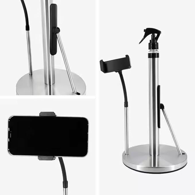 Kitchen Paper Towel Holder with Refillable Spray Bottle & Adjustable Phone Mount – 3-in-1 Countertop Stand for Cleaning and Cooking