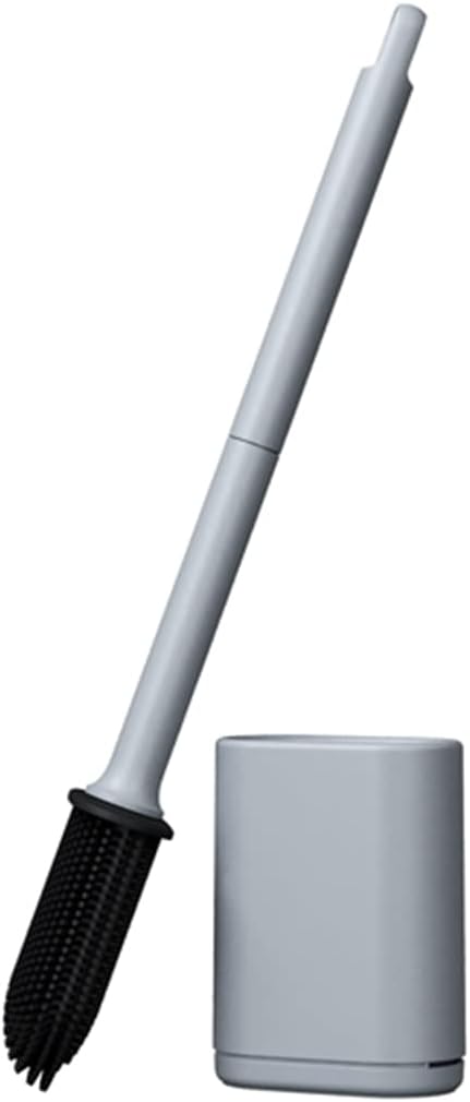 Flexible Silicone Toilet Brush with Holder Set, Non-Scratch Bristles, Slip-Resistant Extended Plastic Handle, Rapid Drying Wall-Mounted Storage, Efficient Toilet Cleaner (Grey)