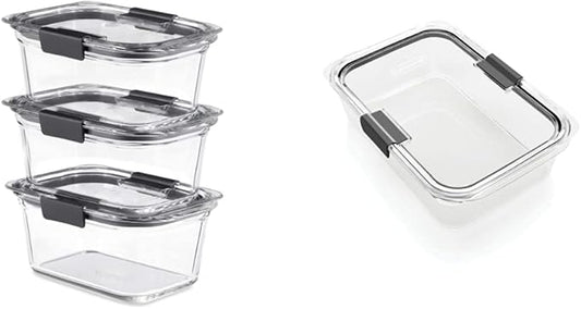 Rubbermaid Brilliance Glass Storage Containers (Pack of 3) and Large 9.6 Cup Food Container