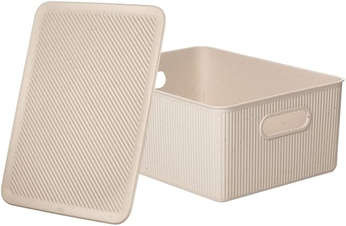 Superio Ribbed Collection - Eco-Friendly Decorative Plastic Basket Open Home Storage Bin and Lid, Large (1 Pack) Container Boxes for Organizing Closet Storage Bins for Shelves - 15 Liter/16 Quart