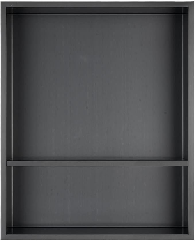 Shower Niche, 16"x20" No Tile Needed, The Insert Storage Rectangle Double Shower Shelf is Easy to Install, Stainless Steel, Black Grey