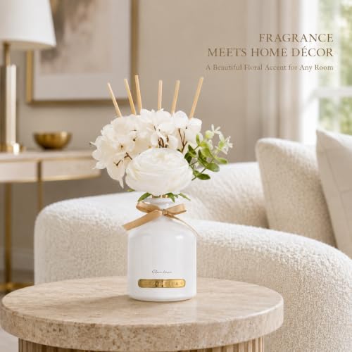 Cocorrína Clean Linen Flower Reed Diffuser Set, 6.7oz Home Fragrance with Sticks, Long Lasting Scented Diffuser for Bathroom, Bedroom, Living Room & Shelf Decor