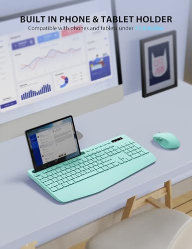 Wireless Keyboard and Mouse Combo - Full-Sized Ergonomic Keyboard with Wrist Rest, Phone Holder, Sleep Mode, Silent 2.4GHz Cordless Keyboard Mouse Combo for Computer, Laptop, PC, M