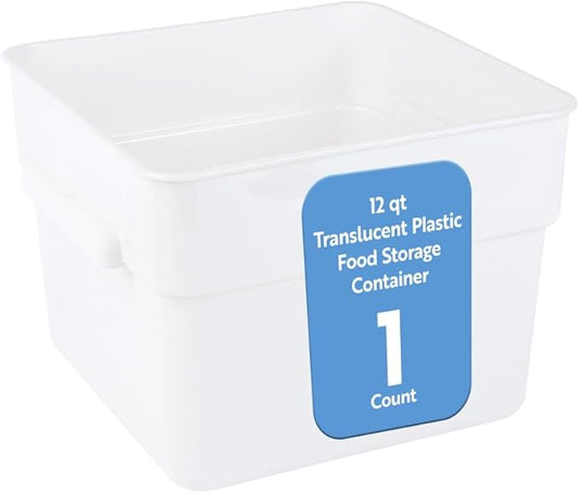 Restaurantware Food Storage Container 1 Pack of 12 qt Plastic Kitchen Storage Bin with Volume Markers Space-Efficient Design Dishwasher-Safe Polypropylene Translucent