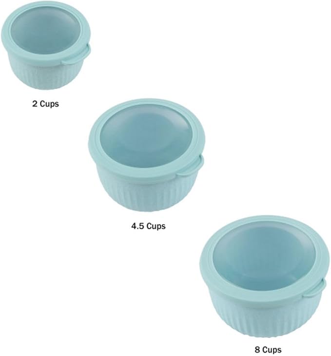 Set of 3 Bowls with Lids - Microwave, Freezer, and Fridge Safe Nesting Mixing Bowls - Eco-Conscious Kitchen Essentials by Classic Cuisine (Teal), S, M, L