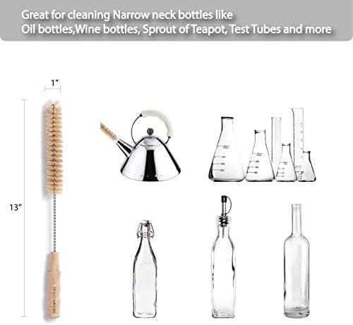 4 Pcs Bamboo Bottle Brush Set by HELLO NATURE – Long Handle Cleaning Brushes for Water Bottles, Baby Bottles & Glassware, Sustainable & Plastic-Free