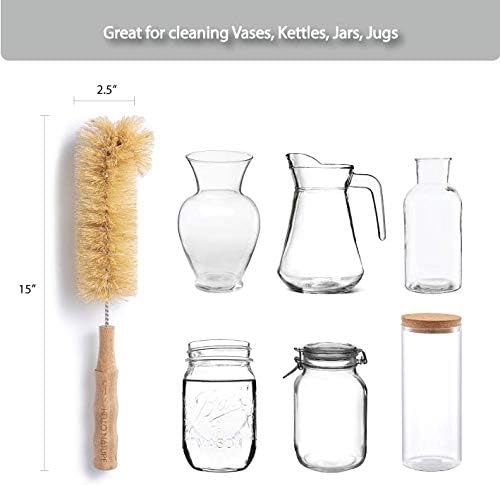 4 Pcs Bamboo Bottle Brush Set by HELLO NATURE – Long Handle Cleaning Brushes for Water Bottles, Baby Bottles & Glassware, Sustainable & Plastic-Free