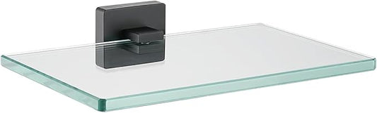 JQK Bathroom Glass Shelf Black, Tempered Glass Shower Storage 8 by 5 inches, 304 Stainless Steel Matte Black Wall Mount, TGS201L8-PB