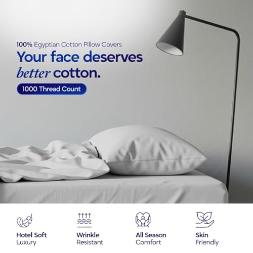 1000 TC Queen Pillow Covers Set of 4, Ultra Soft Egyptian - Image 7