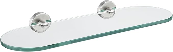 JQK Bathroom Glass Shelf, Tempered Glass Shower Storage 16 by 5 inches, 304 Stainless Steel Brushed Finish Wall Mount, TGS121L16-BN