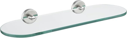 JQK Bathroom Glass Shelf, Tempered Glass Shower Storage 16 by 5 inches, 304 Stainless Steel Brushed Finish Wall Mount, TGS121L16-BN