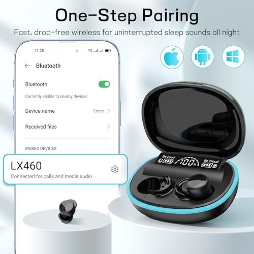 Sleep Earbuds for Side Sleepers, Mini Invisible Bluetooth Earbuds, Ultra-Light Sleep Headphones HiFi Sound, Long Battery Life, LED Display, Bluetooth 5.4, ANC Noise Cancelling, Nud