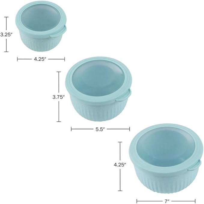 Set of 3 Bowls with Lids - Microwave, Freezer, and Fridge Safe Nesting Mixing Bowls - Eco-Conscious Kitchen Essentials by Classic Cuisine (Teal), S, M, L
