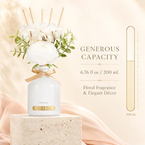 Cocorrína Clean Linen Flower Reed Diffuser Set, 6.7oz Home Fragrance with Sticks, Long Lasting Scented Diffuser for Bathroom, Bedroom, Living Room & Shelf Decor