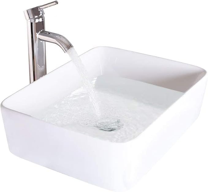 eclife 36" Bathroom Vanity Sink Combo Modern Metal Stand Cabinet W/Bottom Shelf & Storage Side Cabinet White Rectangle Vessel Sink & Water Save Faucet & Pop Up Drain, Oak (T03)