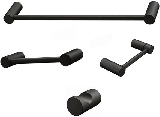 Contemporary Design 4-Piece Bathroom Hardware Accessory Set, Bathset 24 Inch Towel Bar, Hand Towel Bar, Toilet Paper Holder and Robe Hook, Rack Set Wall Mounted (Matte Black, 4 Piece Set)