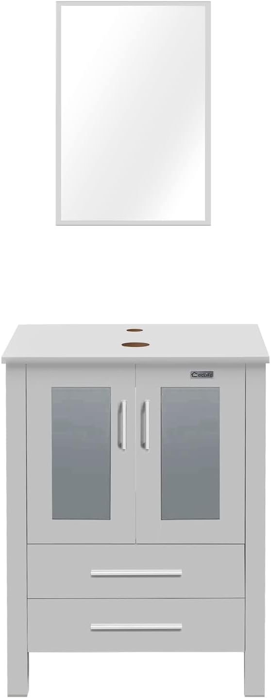 eclife 24" Modern Bathroom Vanity Sink Combo Freestanding Cabinet with Soft Closing Door, Without Vessel Sink, Faucet, Drain (Gray Vanity Only)
