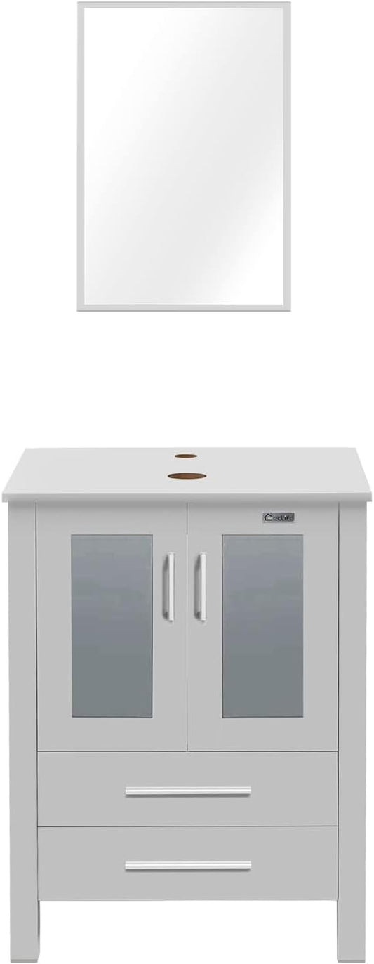 eclife 24" Modern Bathroom Vanity Sink Combo Freestanding Cabinet with Soft Closing Door, Without Vessel Sink, Faucet, Drain (Gray Vanity Only)