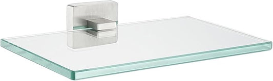 JQK Bathroom Glass Shelf, Tempered Glass Shower Storage 8 by 5 inches, 304 Stainless Steel Brushed Finish Wall Mount, TGS201L8-BN