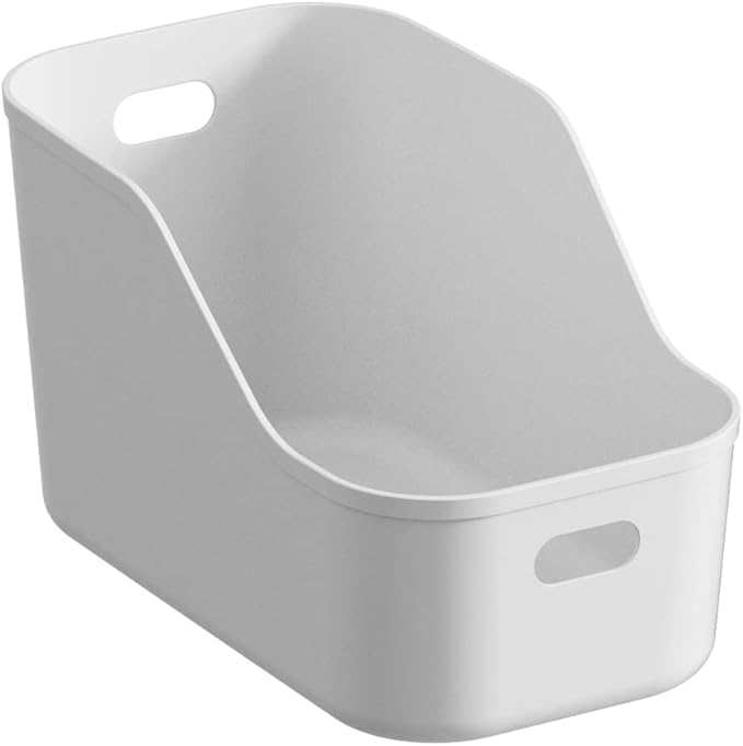 White Plastic Bins/Storage Organizers - Pantry Baskets, Bins for Shelves, Organizer and Storage for Bathroom, Bedrooms, Kitchens and More - Medium Size (1 Pack)