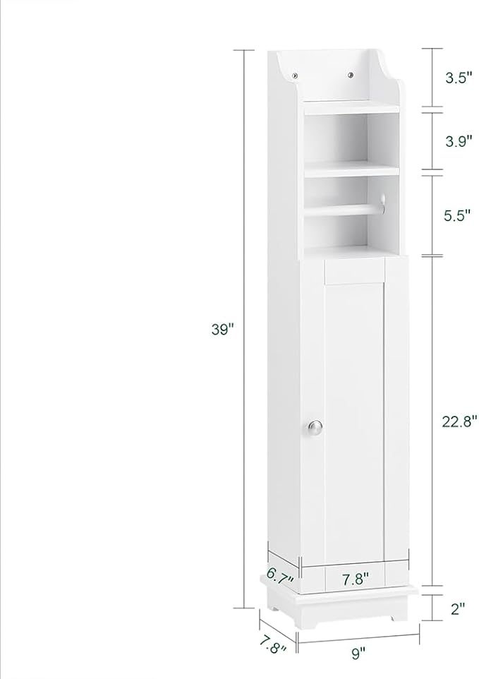 Haotian Corner Toilet Paper Holder Stand, Slim Bathroom Toilet Paper Storage Cabinet Organizer for Small Space, White FRG177-W