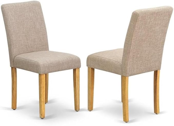 East West Furniture 1NDAB3-OAK-04 3 Piece Kitchen Table Set Contains a Rectangle Dining Table with Dropleaf and 2 Light Tan Linen Fabric Parson Dining Room Chairs, 30x48 Inch, Oak