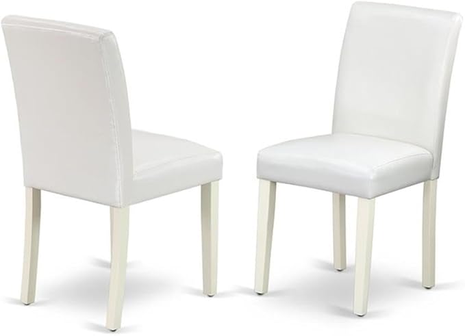 East West Furniture 1NDAB5-LWH-64 5 Piece Dinette Set for 4 Includes a Rectangle Dining Room Table with Dropleaf and 4 White Faux Leather Parson Dining Chairs, 30x48 Inch, Linen White