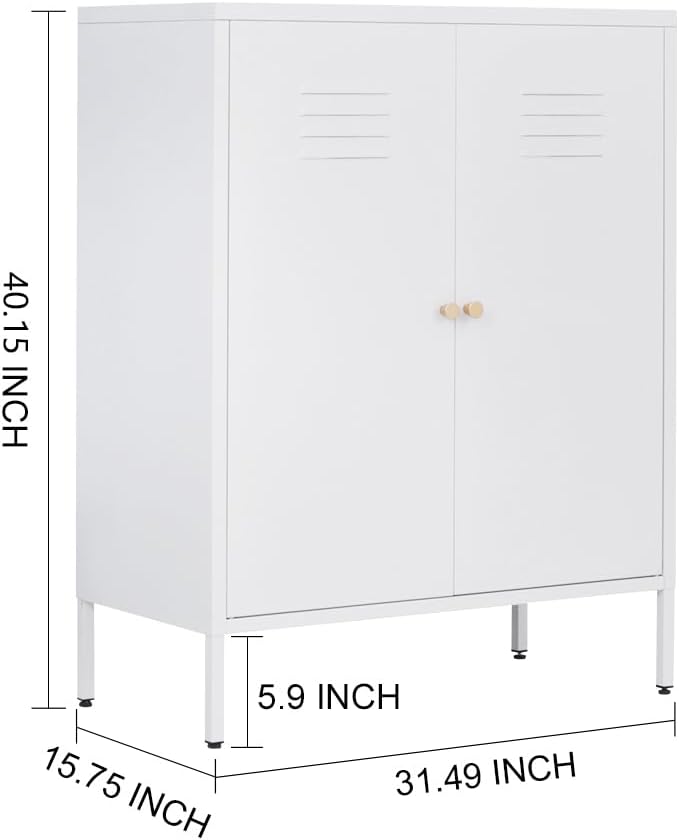 White Metal Locker Storage Accent Cabinets with 2 Adjustable Shelves, 3 Tier Metal Storage Cabinet with Legs, Steel Cupboard Lockers for Kids Bedroom, Home, Office, Entryway, Kitchen
