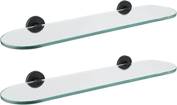 JQK Bathroom Glass Shelf Black, Tempered Glass Shower Storage 20 by 5 inches, 304 Stainless Steel Matte Black Wall Mount 2 Pack 2 Pack, TGS121L20-PB-P2