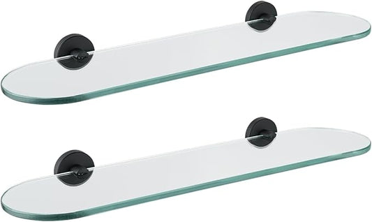 JQK Bathroom Glass Shelf Black, Tempered Glass Shower Storage 20 by 5 inches, 304 Stainless Steel Matte Black Wall Mount 2 Pack 2 Pack, TGS121L20-PB-P2