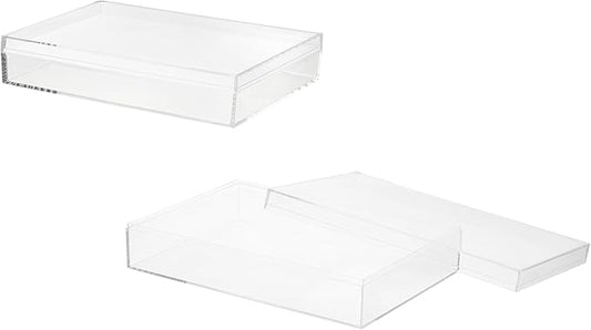 Acrylic Box with Lid, 10.24 x 10.24 x 2.36 in Acrylic Display Case Plastic Square Cube Container Storage Holder Stackable Bins for Cosmetic Collectible Candy Jewelry(2 Pack, Clear)
