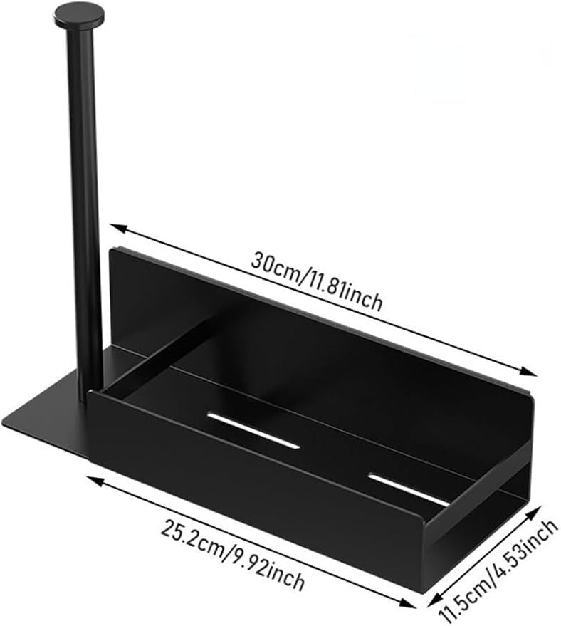 Magnetic Spice Rack with Paper Towel Holder, Kitchen Organizer with Shelf for Fridge, Black Spice Shelf Easy to Install The Side of The Refrigerator, Black Spice Shelf