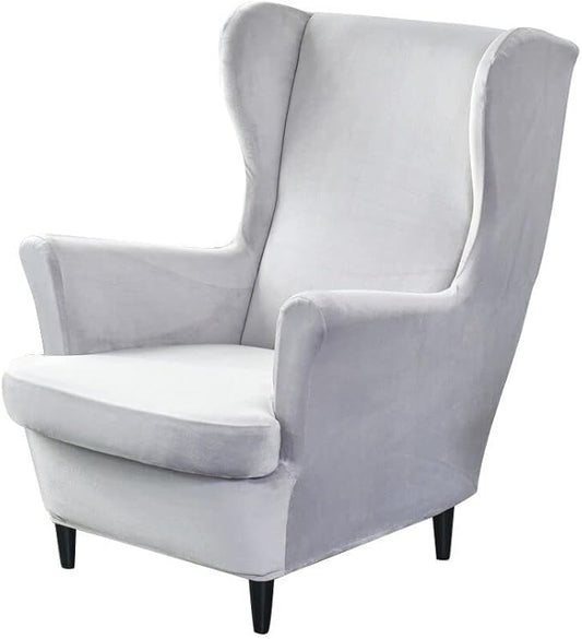 OBCREAT Wingback Chair Covers,2 Piece Stretch Velvet Wingback Chair Slipcover Soft Wing Chair Sofa Covers with Elastic Bottom,Armchair Couch Cover Furniture Protector for Living Room (Light Grey)