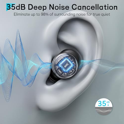 Sleep Earbuds for Side Sleepers, Mini Invisible Bluetooth Earbuds, Ultra-Light Sleep Headphones HiFi Sound, Long Battery Life, LED Display, Bluetooth 5.4, ANC Noise Cancelling, Nud