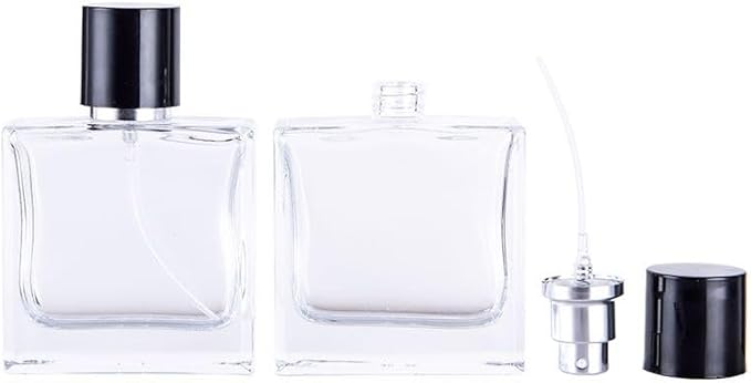Empty Perfume Bottle Refillable 8PCS 50ml Glass Square Flat Clear Travel Spray Atomizer Container Perfume Fine Mist Spray Pump Bottles Dispenser for Essential Oil Liquid (Flat Square -8PCS)