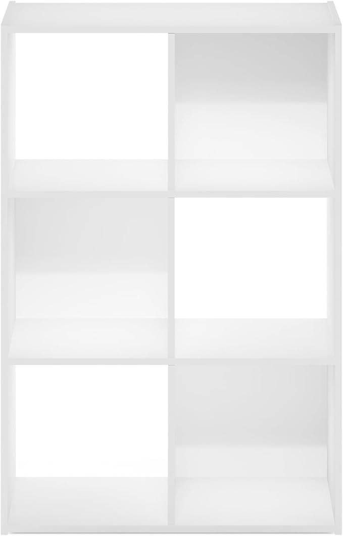 Furinno PELLI Book Shelf, 6 Cube Bookshelf with Open Back & Closed Back Cubes, 3 x 2 Storage Organizer Cabinet, 11.6" x 24.2" x 35.9", for Living Room, Bedroom, Home Office, White